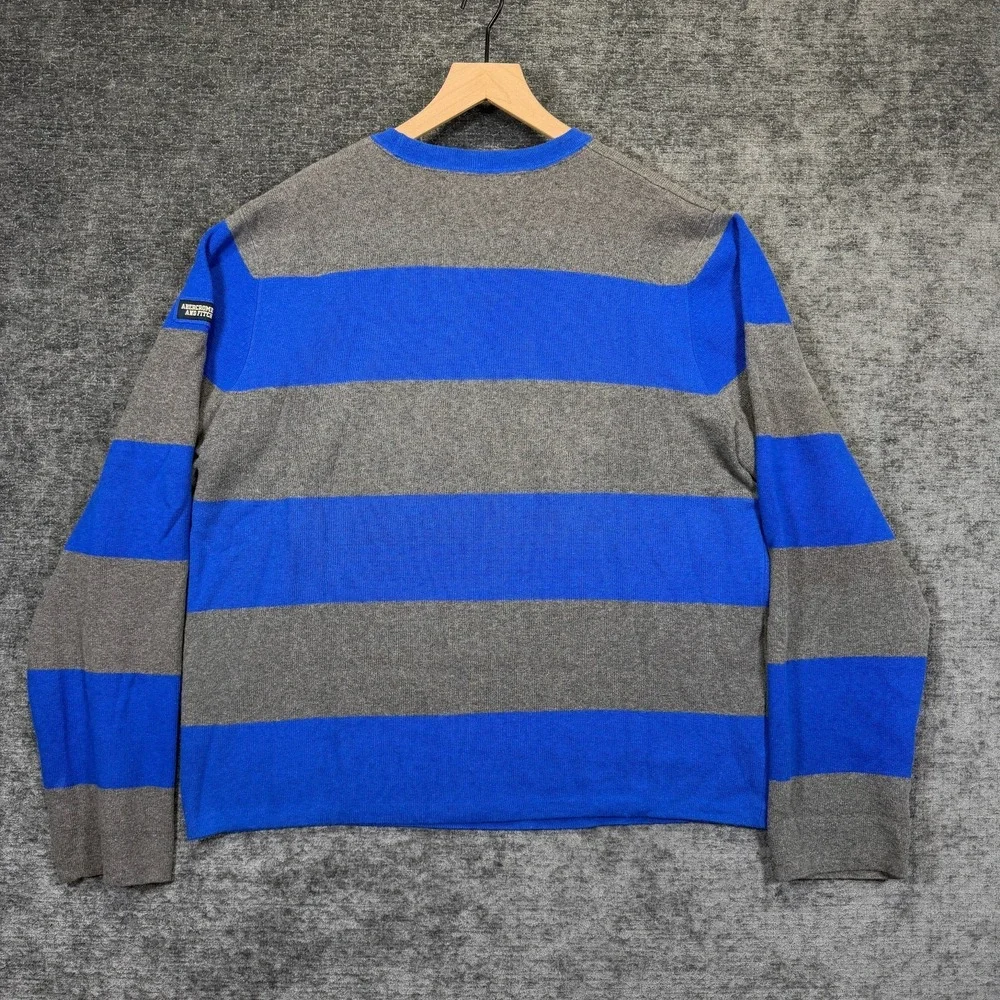 Abercrombie & Fitch Vintage Y2K Striped Crewneck Sweater Blue Gray Size M